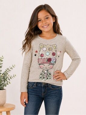 Girls Garanimals Girls Cat Graphic Long Sleeve Top 8 Kitty Shirt
